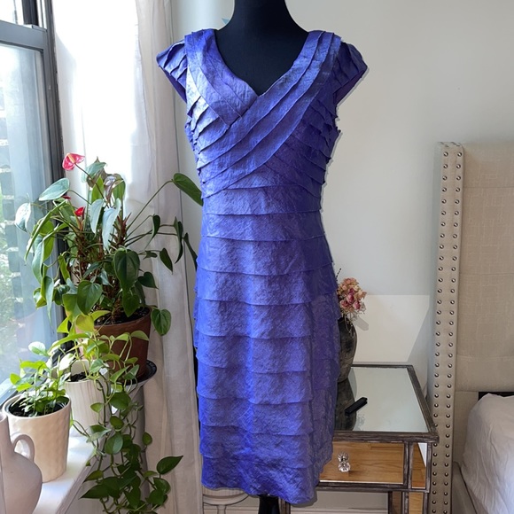London Times Dress Tiered Purple Iridescent Cap Sleeve Mother Bride Raw Edge - Picture 2 of 16